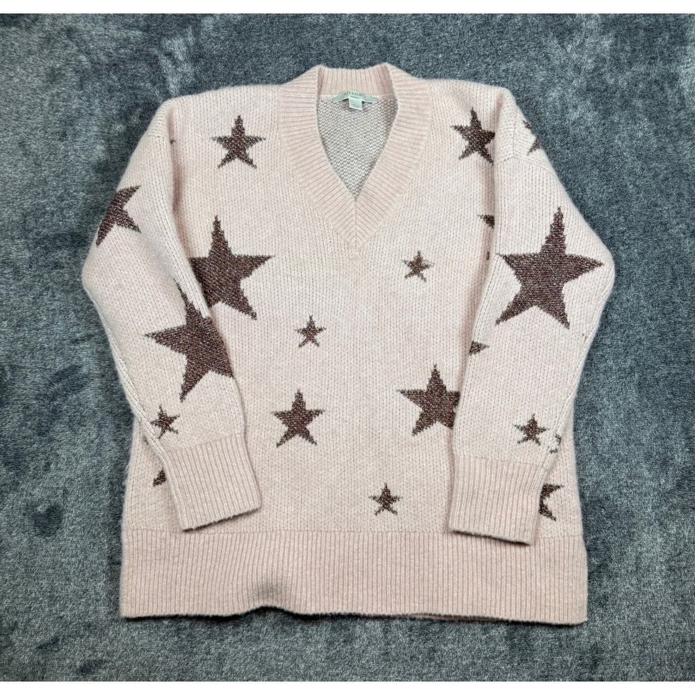AllSaints Star Jumper Sweater Women Small Alpaca Wool Pink Metallic V Neck Cozy